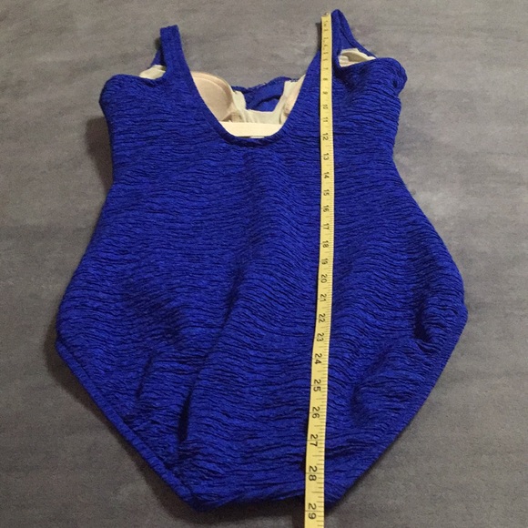 One Piece Bathing Suit Sz 14 Crepe-Look V-Neckline - Picture 14 of 16